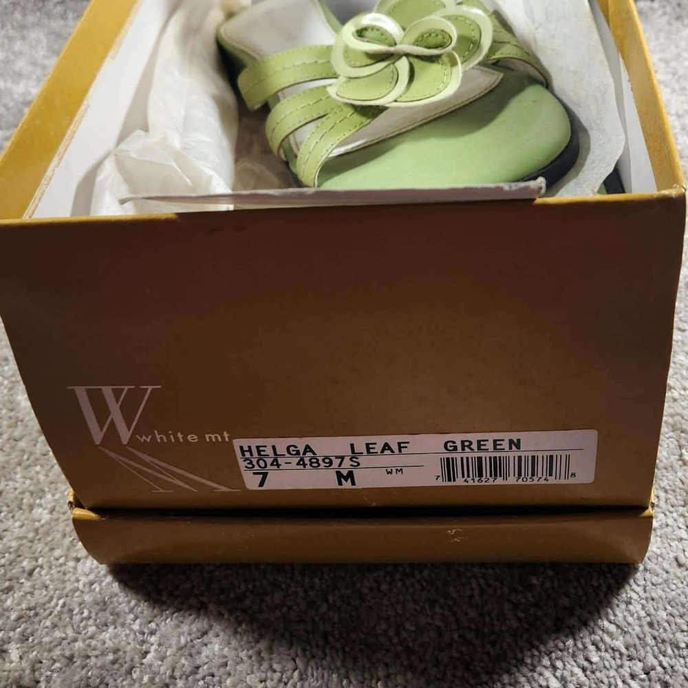 Etienne Aigner Helga Sandals Green Leather Floral Slide Low Block Heel Womens 7 - Picture 3 of 10